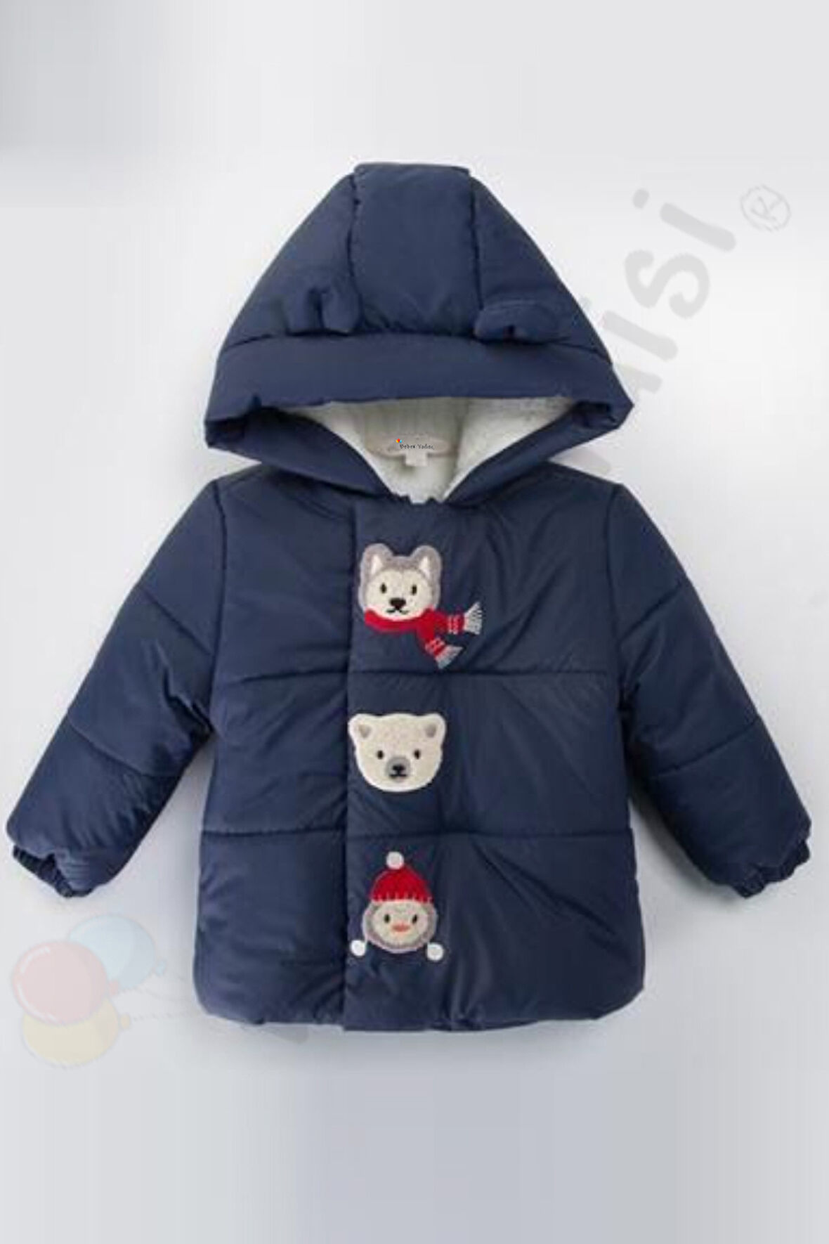 Su geçirmez İçi Kürklü Peluş Fermuarlı Kalın Kapüşonlu Şişme Kar Kışlık Erkek Bebek Mont Çocuk Kaban