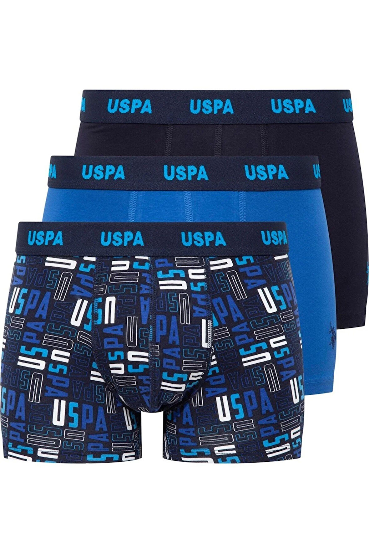 U.S. Polo Assn. Erkek 80509 Lacivert-Saks-Baskılı 3'lü Boxer