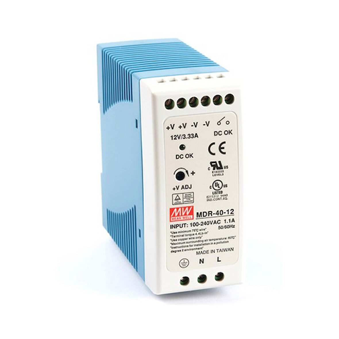 Mean Well MDR-40-12, 12VDC 3.33 Ray Montaj Güç Kaynağı Standart