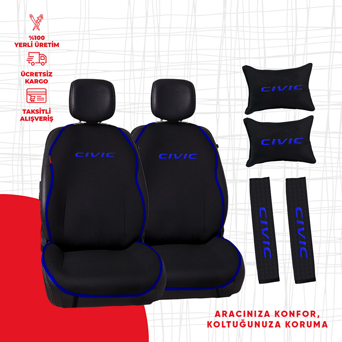 Mavi Biyeli Mavi Cıvıc Nakışlı Minder Seti