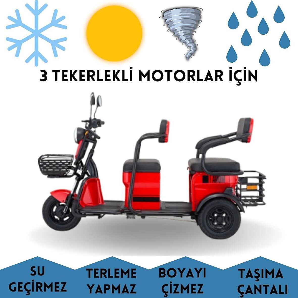 Motolux Fayton 5000X 3 Tekerlekli Elektrikli 1 Kişilik Motor Brandası Su Geçirmez Motosiklet Örtüsü