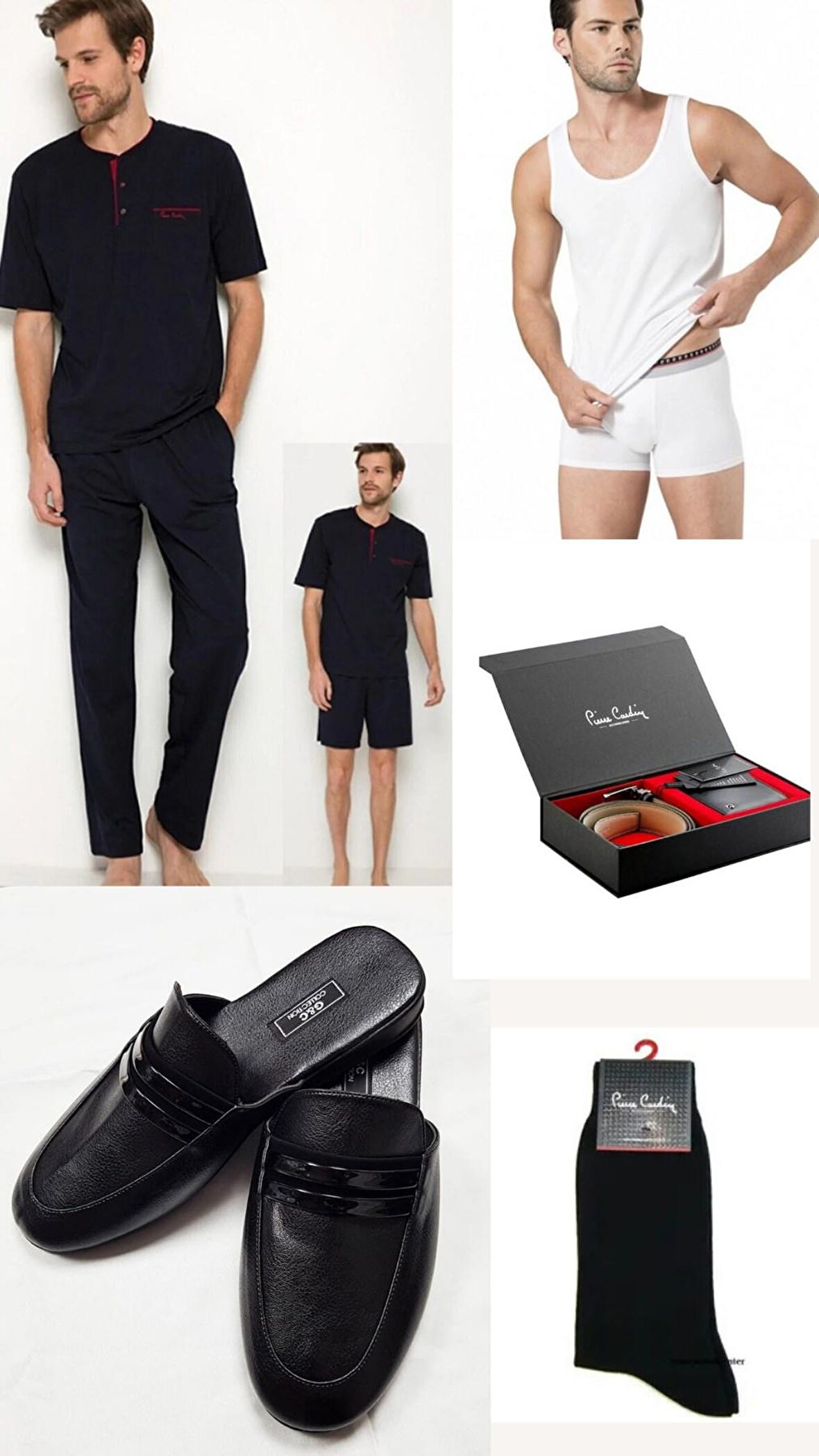 5Lİ Kutulu Erkek Çeyiz Paketi Pijama Takım & Şort Atlet Boxer  Çorap - Kemer Cüzdan Set ve Terlik  H