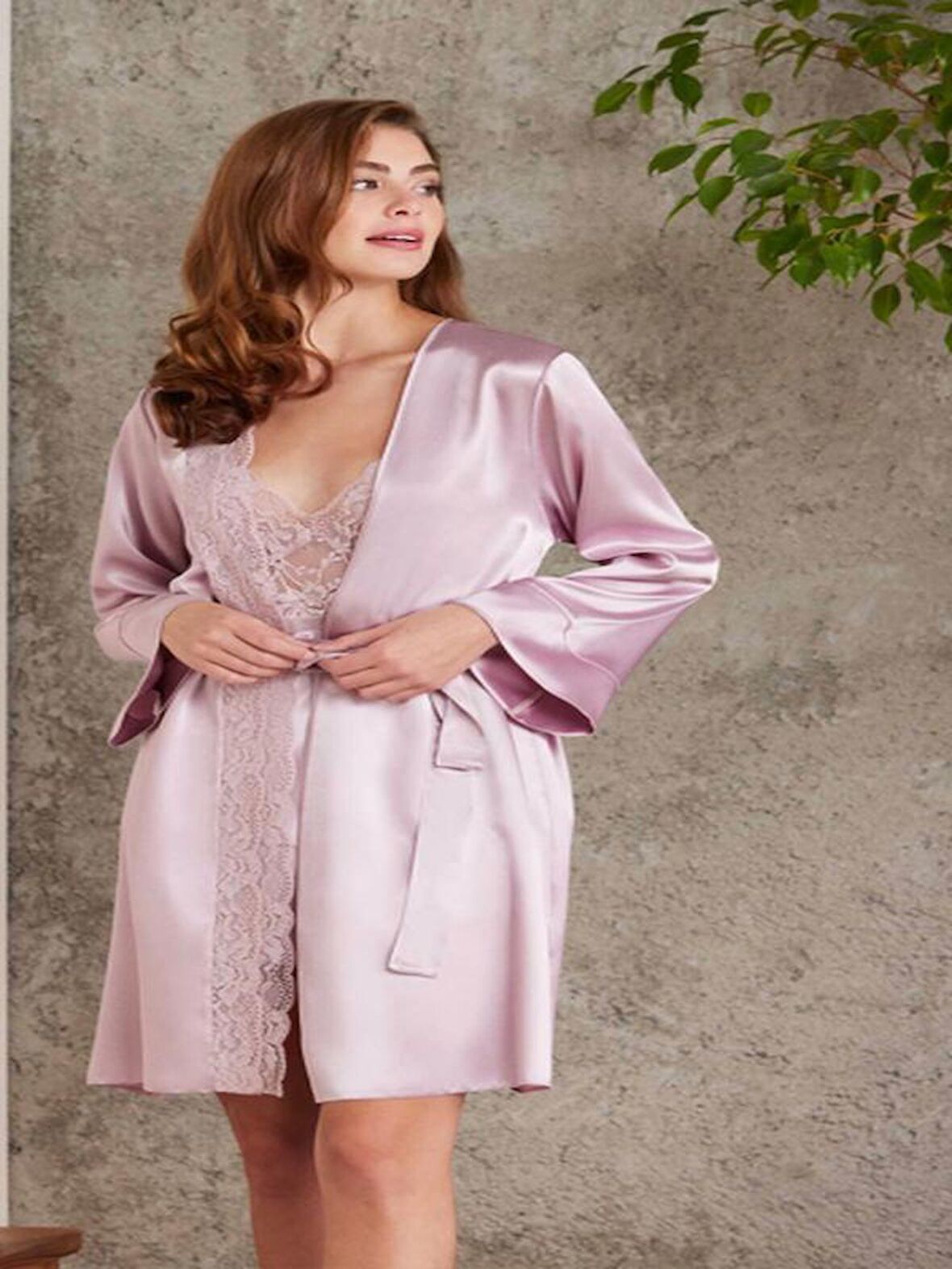  Saten Gecelik Sabahlık  Şort Takım 4Lü Gelin Çeyiz Seti - 7015