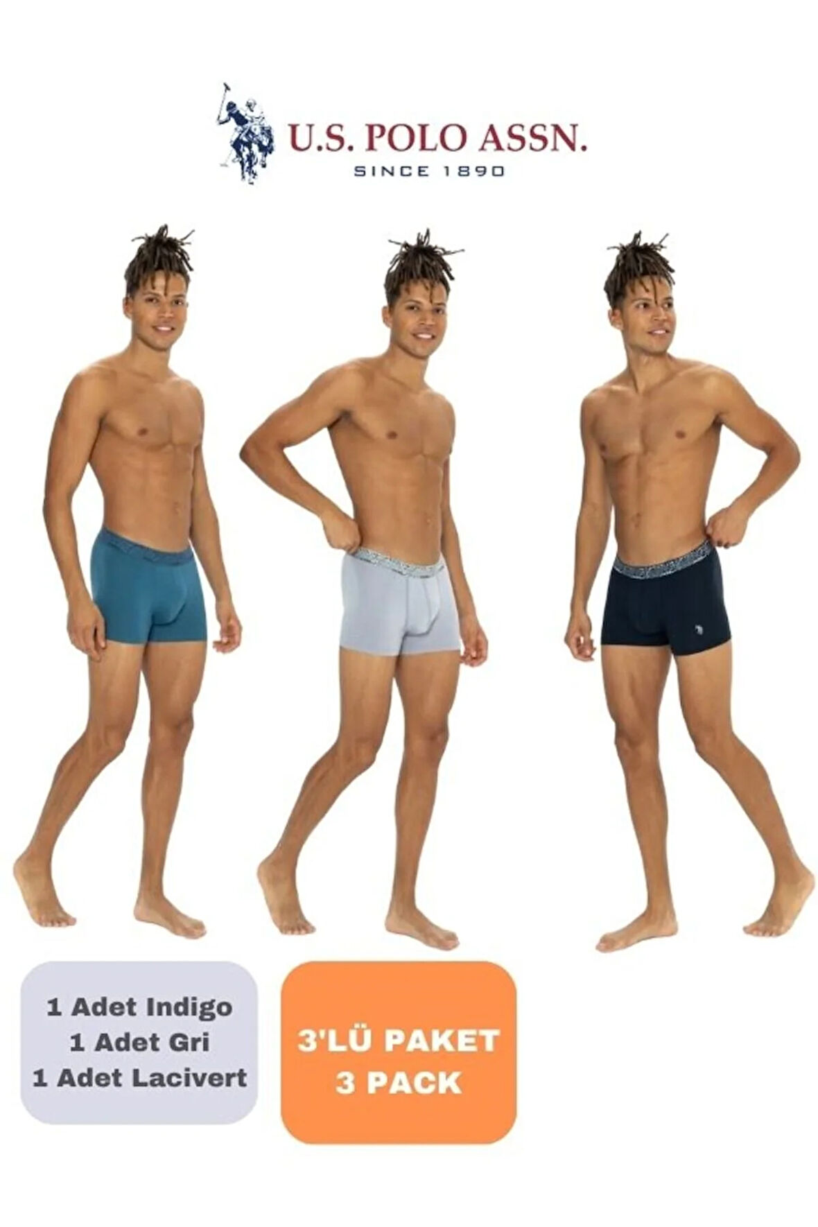 Erkek, Lisanslı, USPA, 3'lü Boxer Set (Kutulu)