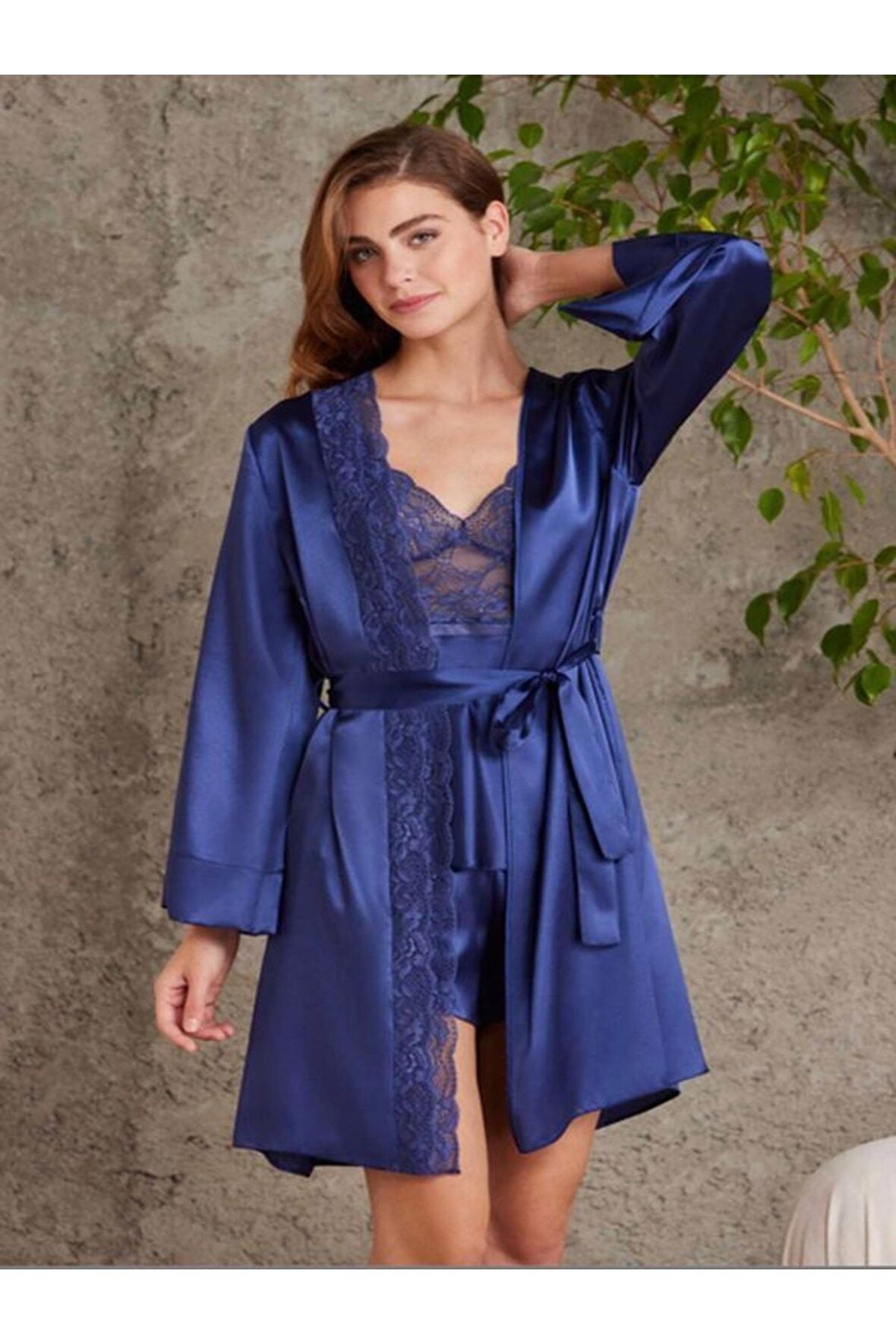 Saten Gecelik Sabahlık Şort Takım 4lü Gelin Çeyiz Seti - 7015