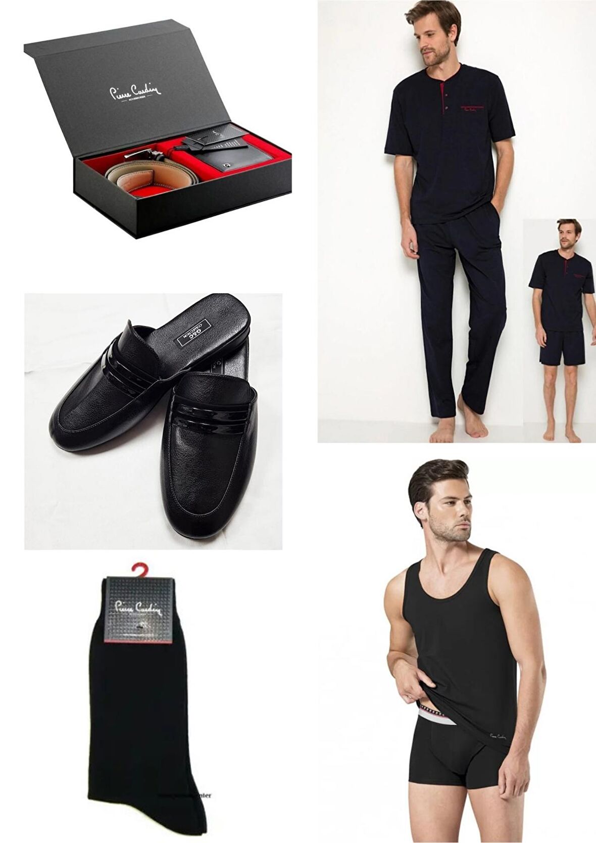 5Lİ Kutulu Erkek Çeyiz Paketi Pijama Takım & Şort Atlet Boxer  Çorap - Kemer Cüzdan Set ve Terlik  H