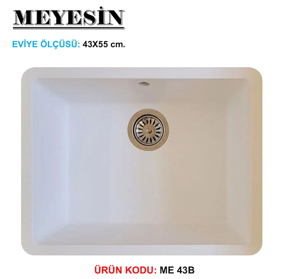 Meyesin Tezgah Altı Beyaz Granit Mutfak Eviyesi 43 X 55 cm.
