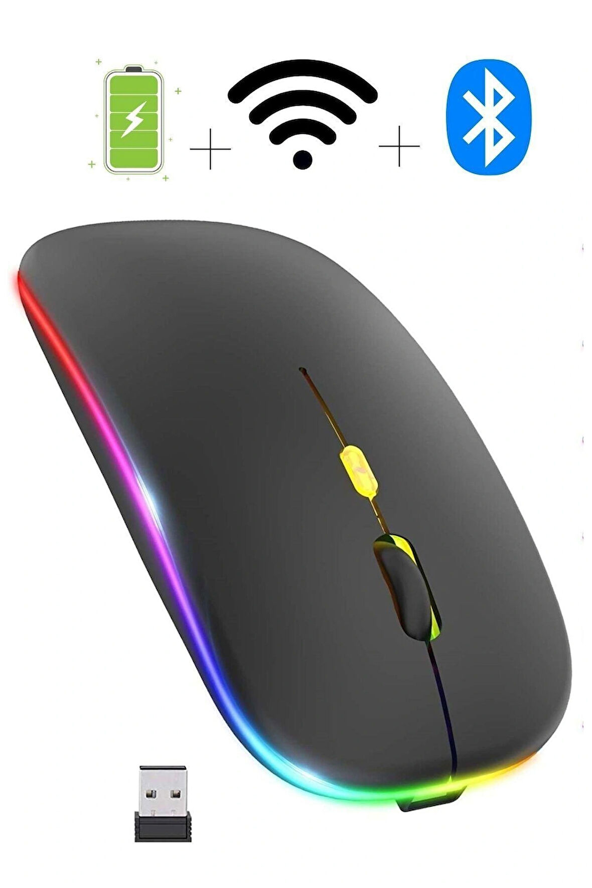 Kablosuz Wireless RGB Özellikli Sessiz Şarj Edilebilir Mouse 