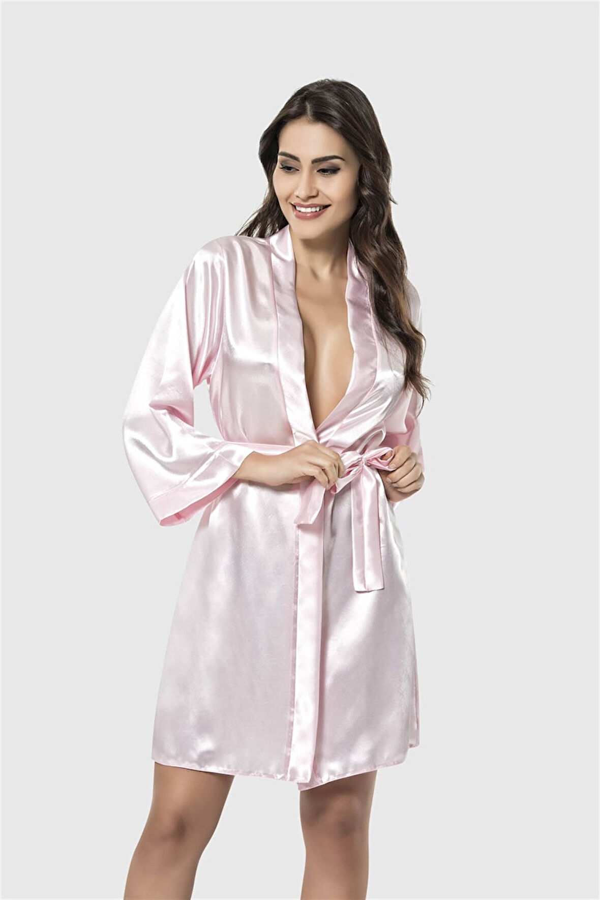 Eterelle   Pembe Kısa Saten Sabahlık