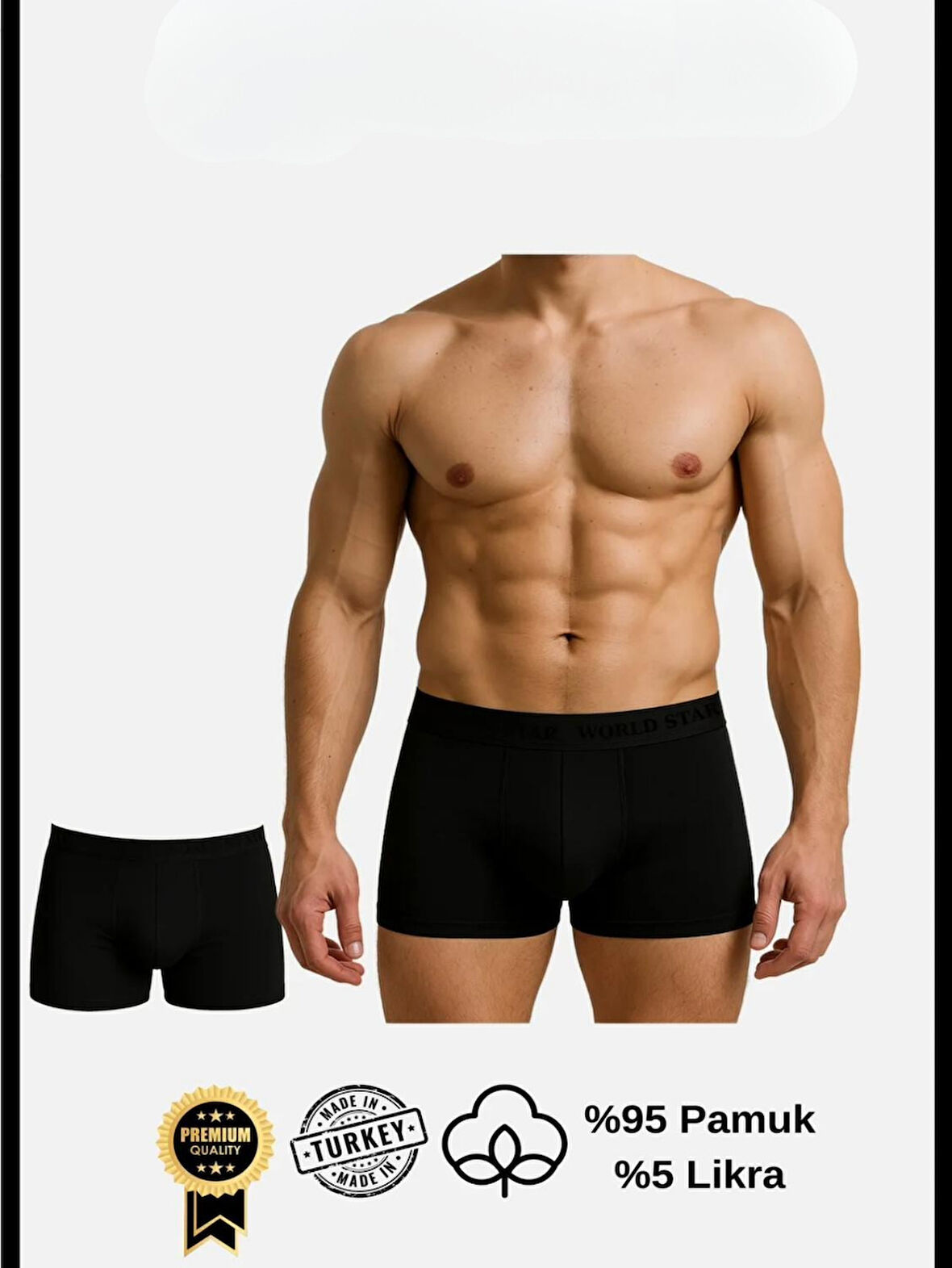 Pamuklu Düz Siyah Renk Erkek Boxer