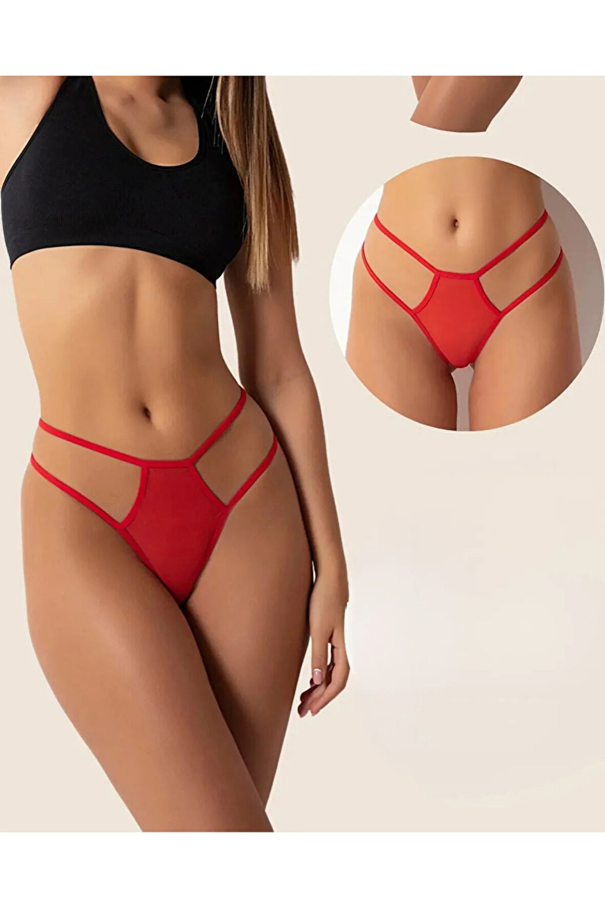 Fantazi Kırmızı Seksi TÜL Kadın STRİNG - Fantezi Tanga 0037