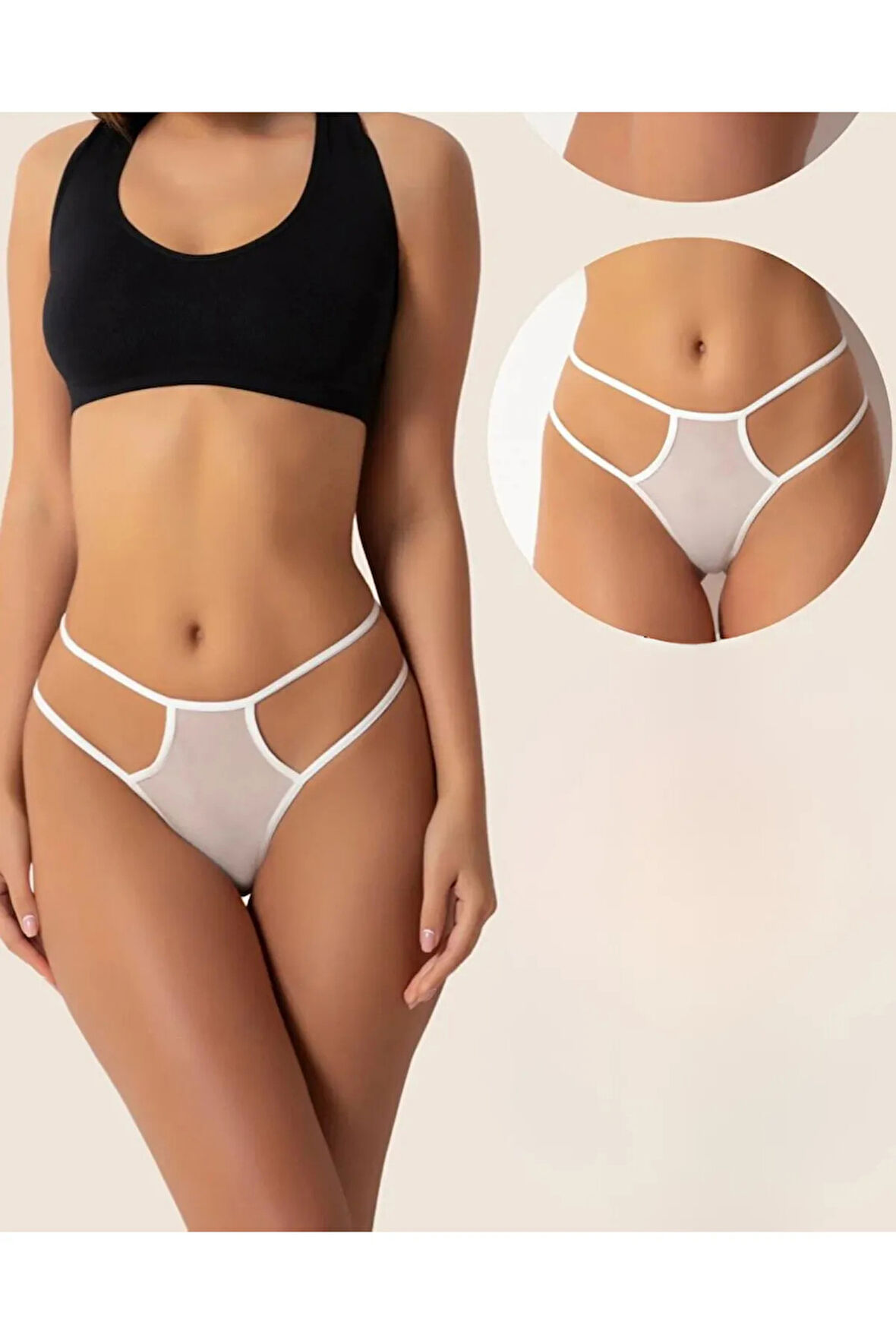 Fantazi Beyaz Seksi TÜL Kadın String - Fantezi Tanga 0039