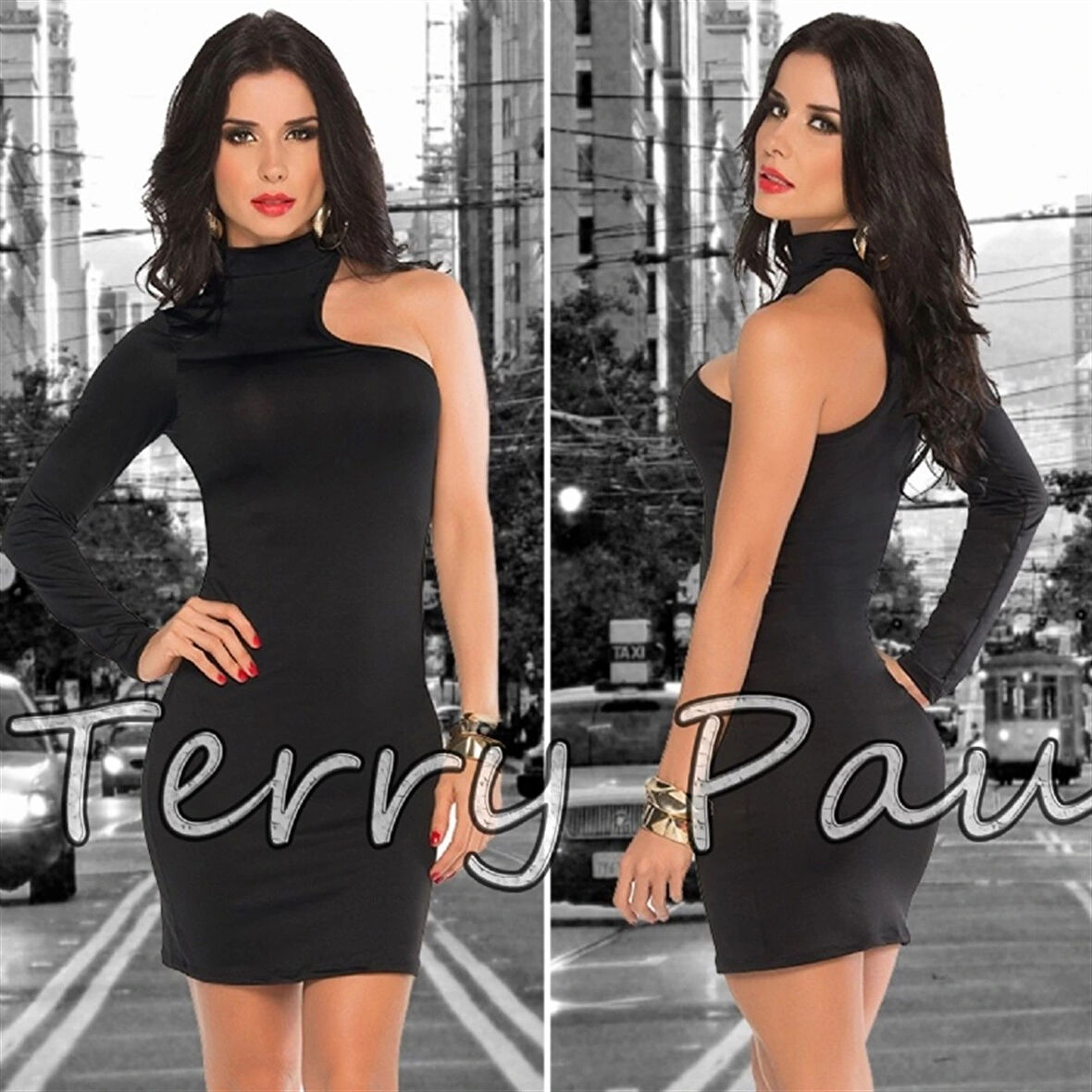 TP101061 Asimetrik Mini Elbise