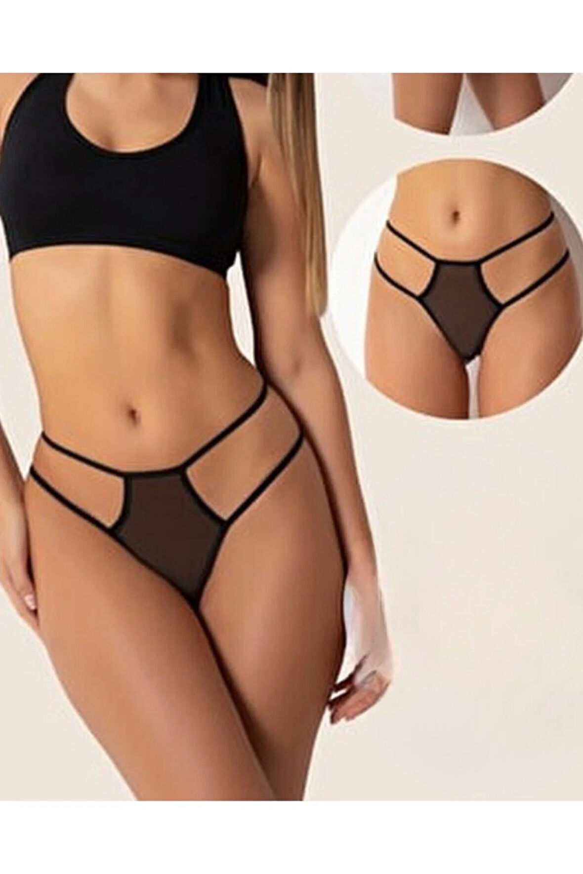 Fantazi Siyah Seksi TÜL Kadın STRİNG - Fantezi Tanga 0036