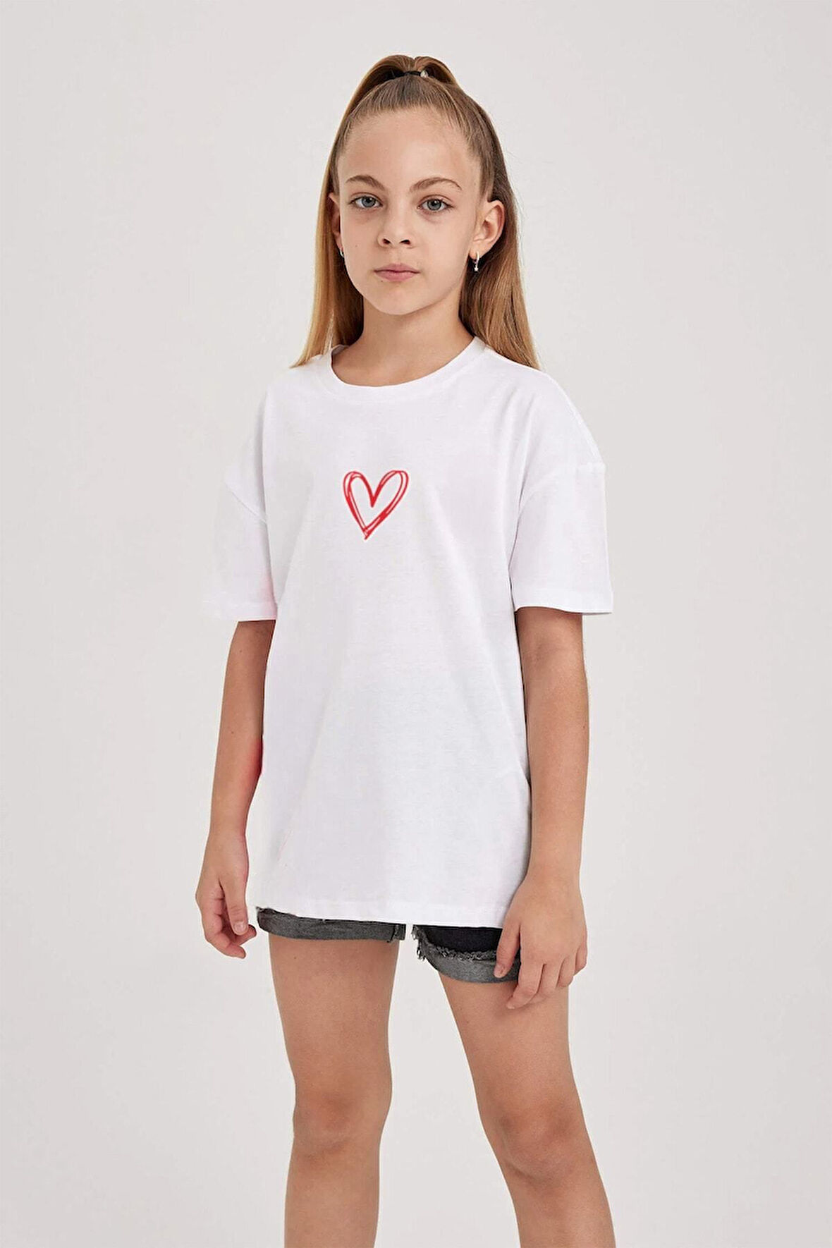 LUNAVISTA Kadın Pempe Kalp Baskılı Oversize T-shirt