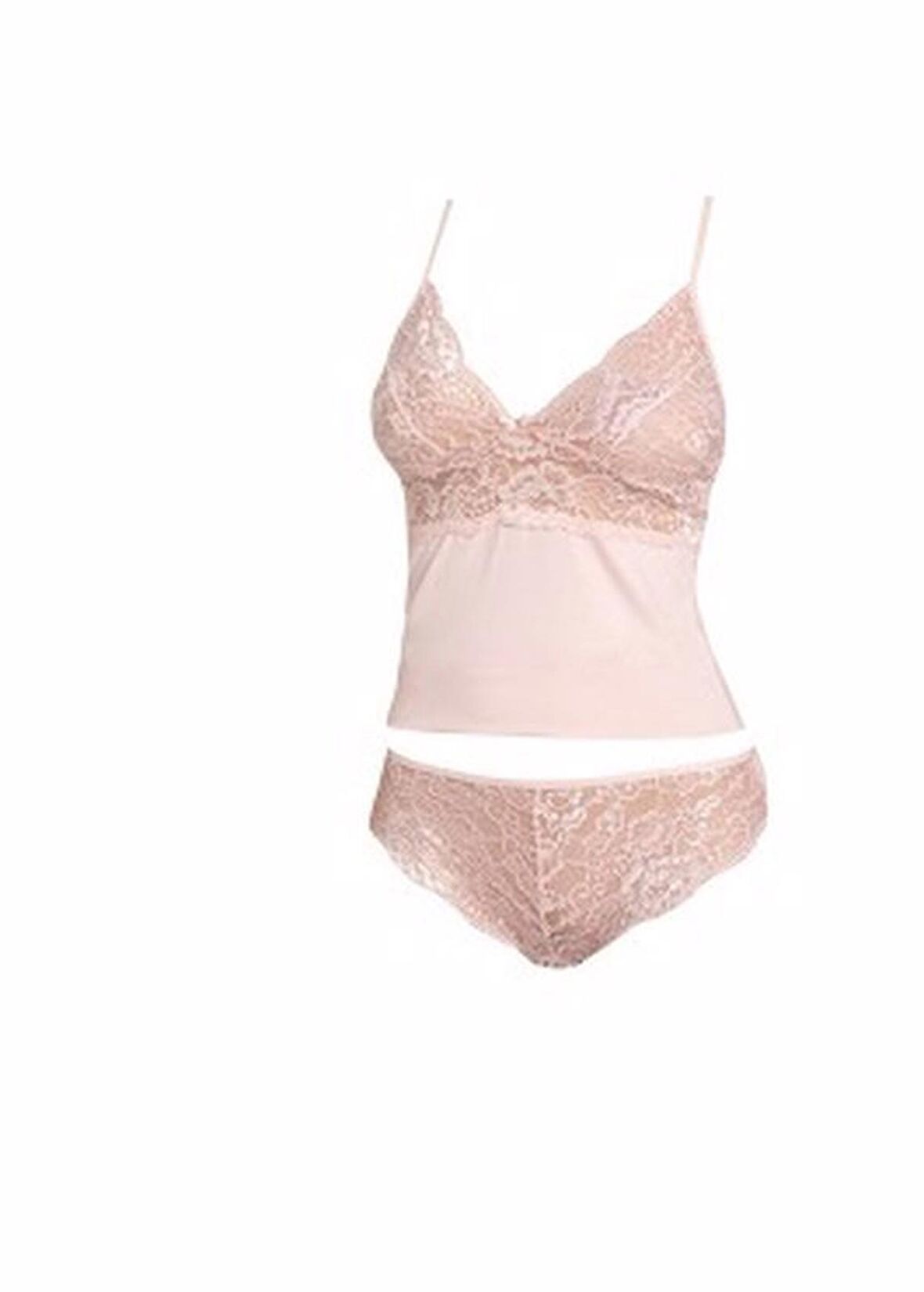 Kadın Dantelli Penye Atlet Külot / Kaşkorse Set Pudra Alissa 603