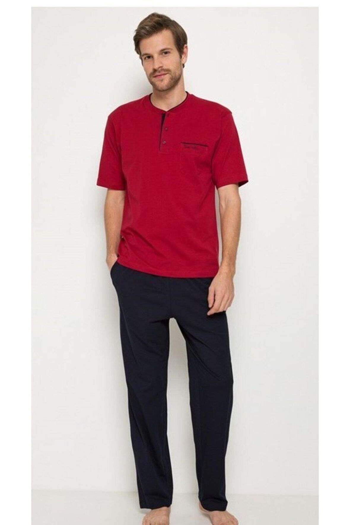 Bordo Pijama Takımı 3'lu +Beyaz Atlet Boxer Takım ( 5370-150)