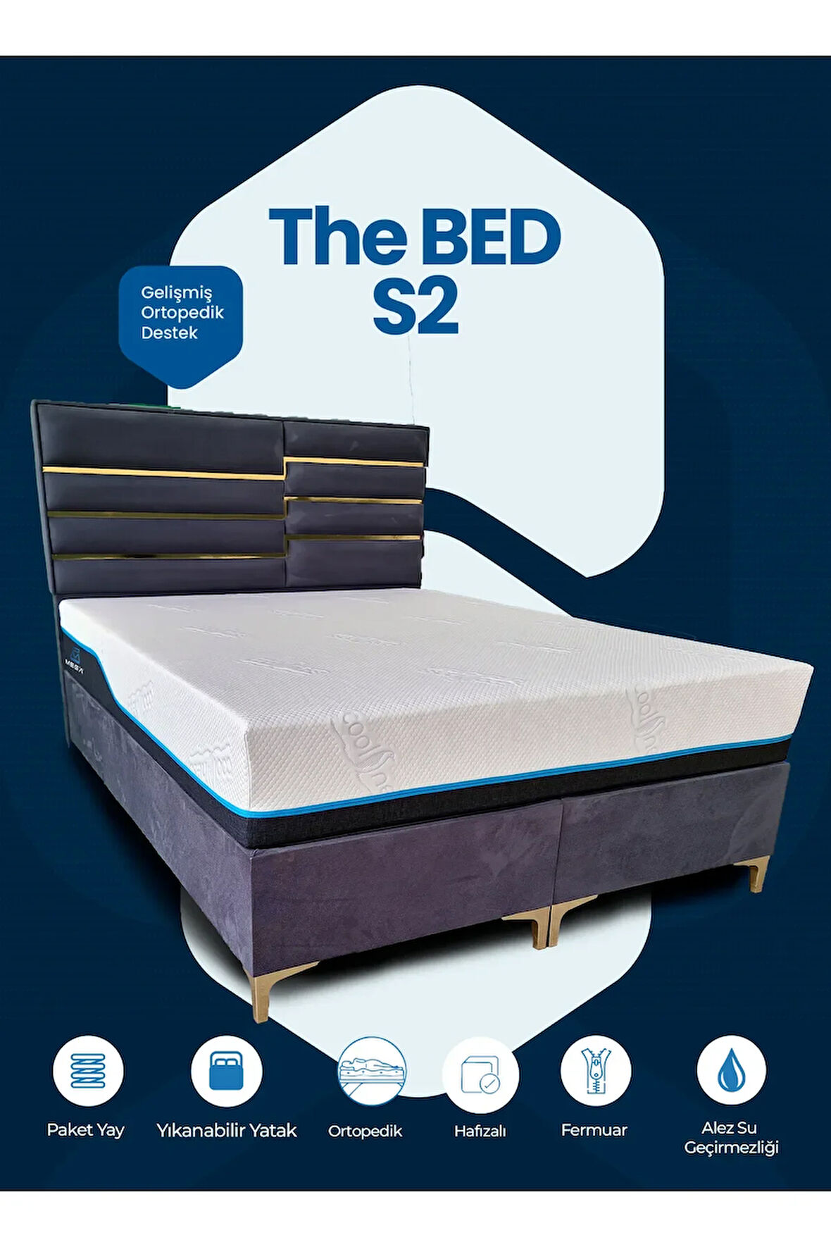 Meg'a The Bed S2 Torba Yaylı Yatak Fermuarlı Yıkanabilir Kılıflı Ortopedik Visco Yatak