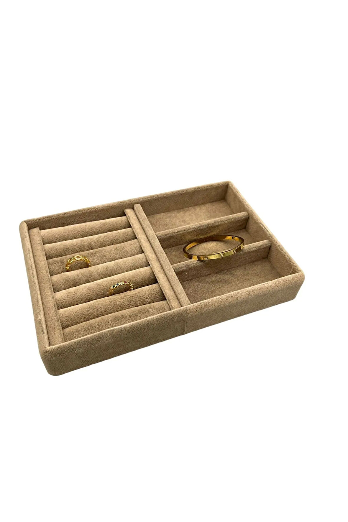 Yerli Üretim Süet Kumaş Sütlü Kahve Renk 22 Cm / 14 Cm Çekmece İçi Takı Standı