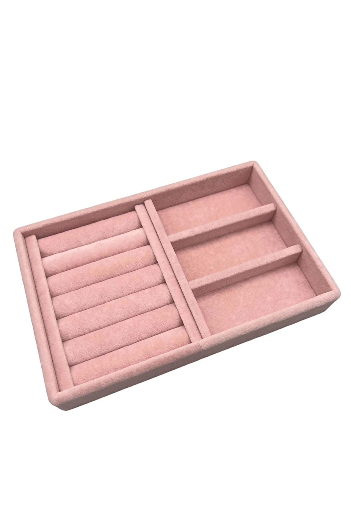 Süet Kumaş Pembe Renk 22 cm / 14 cm Çekmece İçi Takı Standı