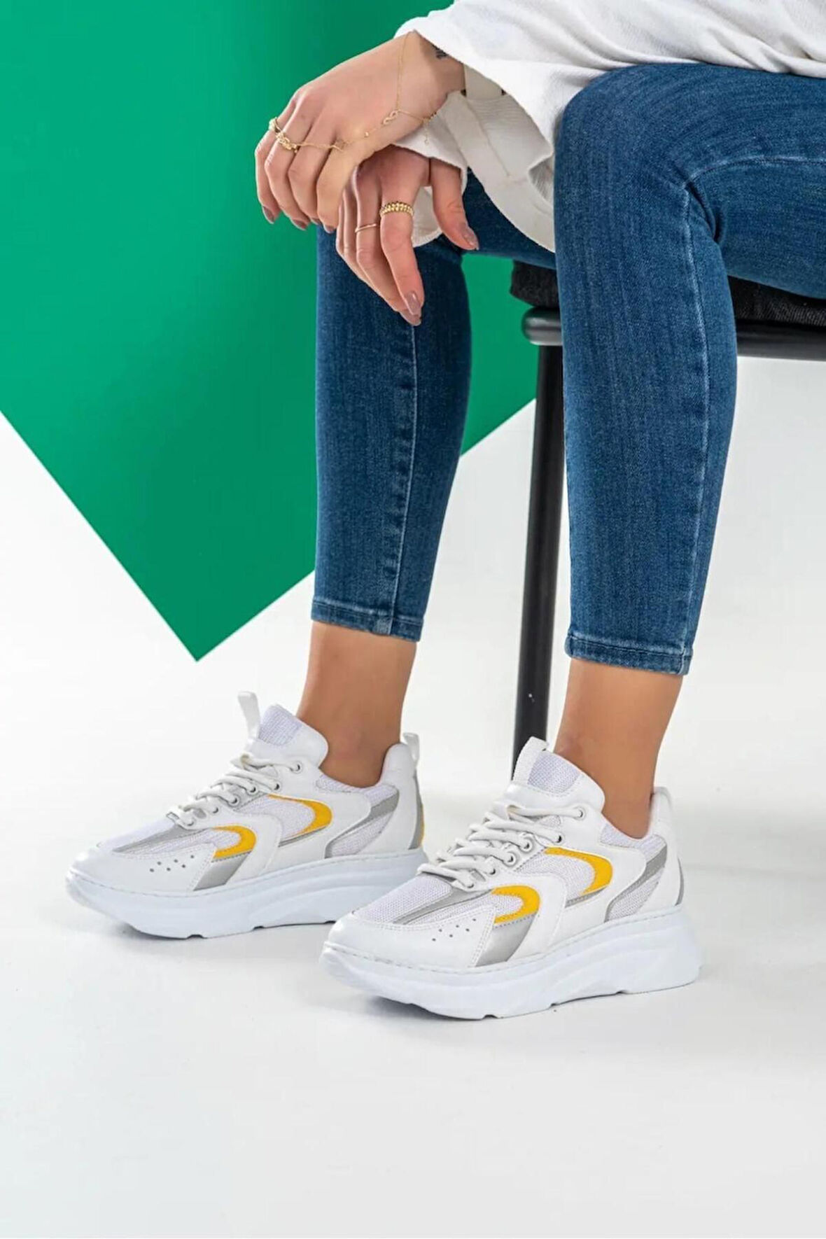 Melina Beyaz Sarı Garantili Günlük Rahat Tarz Ve Tabanı Dikişli Sneaker Spor Ayakkabı MELINA-1779
