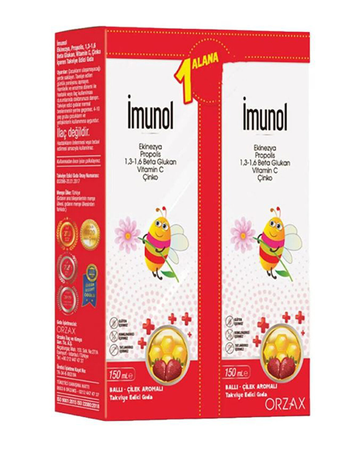 İMUNOL İmunol Ballı Çilek Aromalı Şurup 150 ml - 1 Alana 1 Bedava