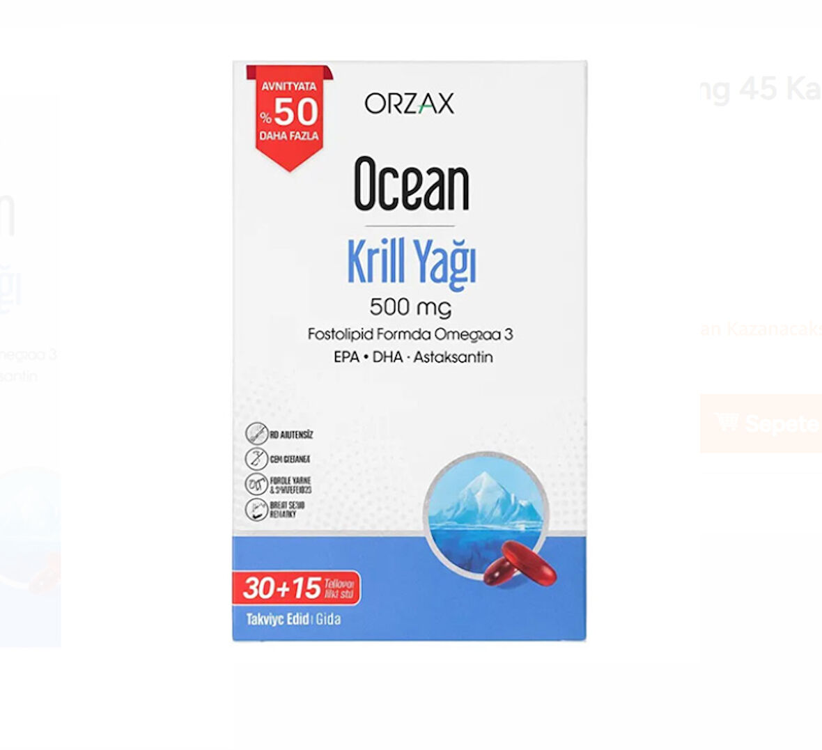 Ocean Krill Oil 500 mg 45 Kapsül - %50 Daha Fazla