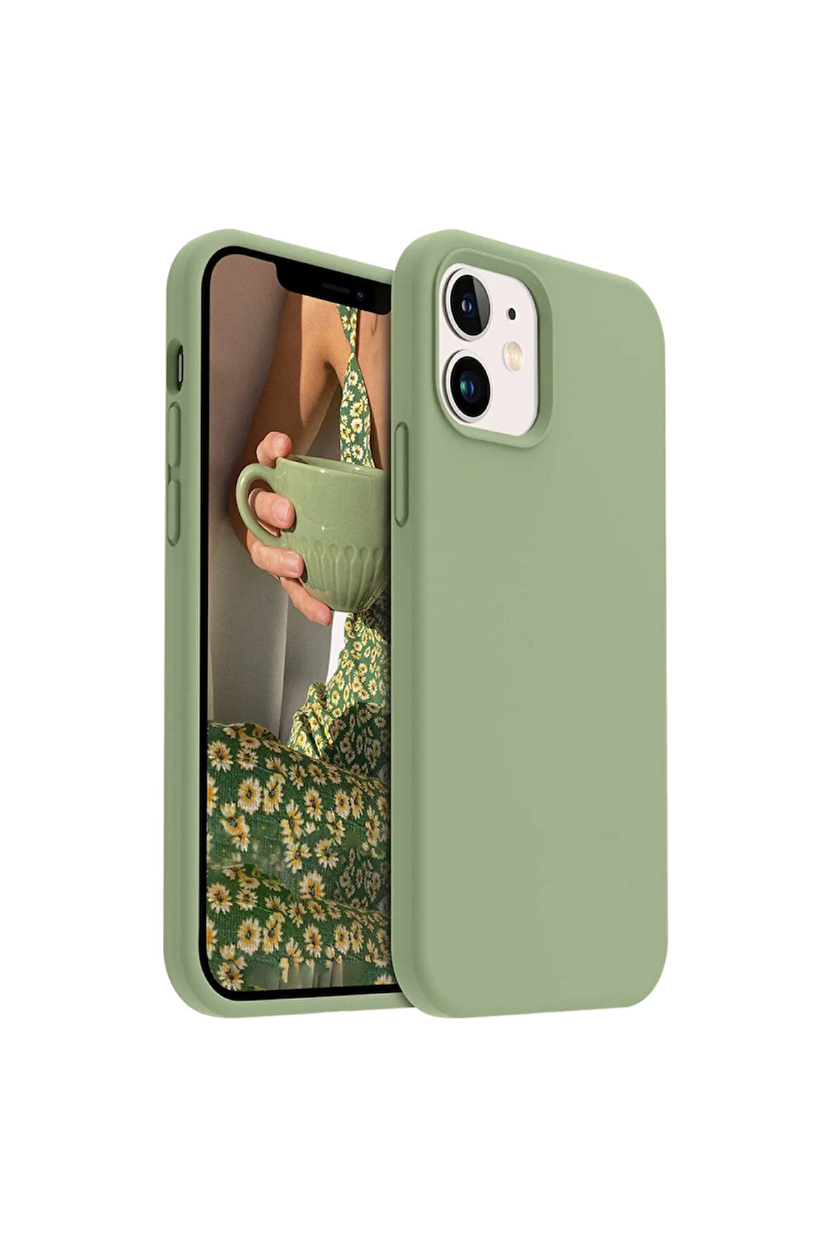 iphone 12/12 Pro Uyumlu Premium Lansman Liquid Silikon Kılıf İçi Kadife-Fıstık Yeşili