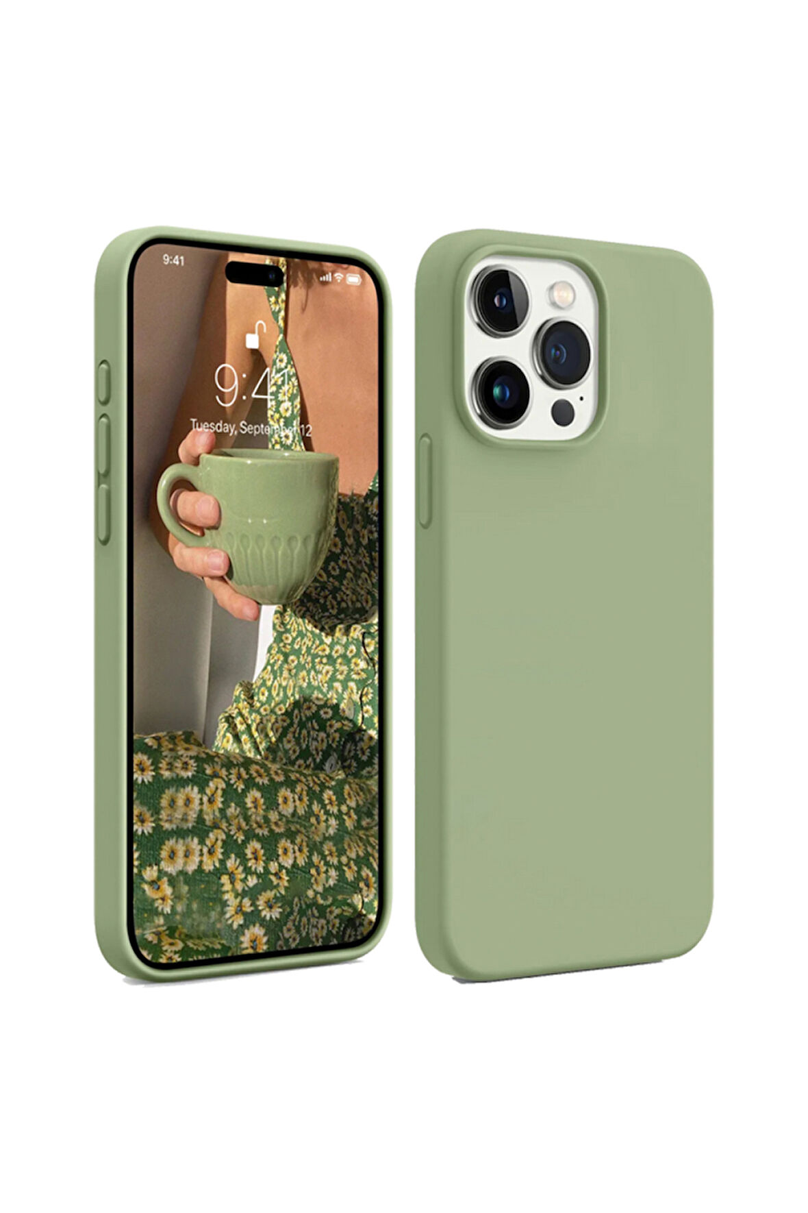 iphone 13 Pro Uyumlu Premium Lansman Liquid Silikon Kılıf İçi Kadife-Fıstık Yeşili
