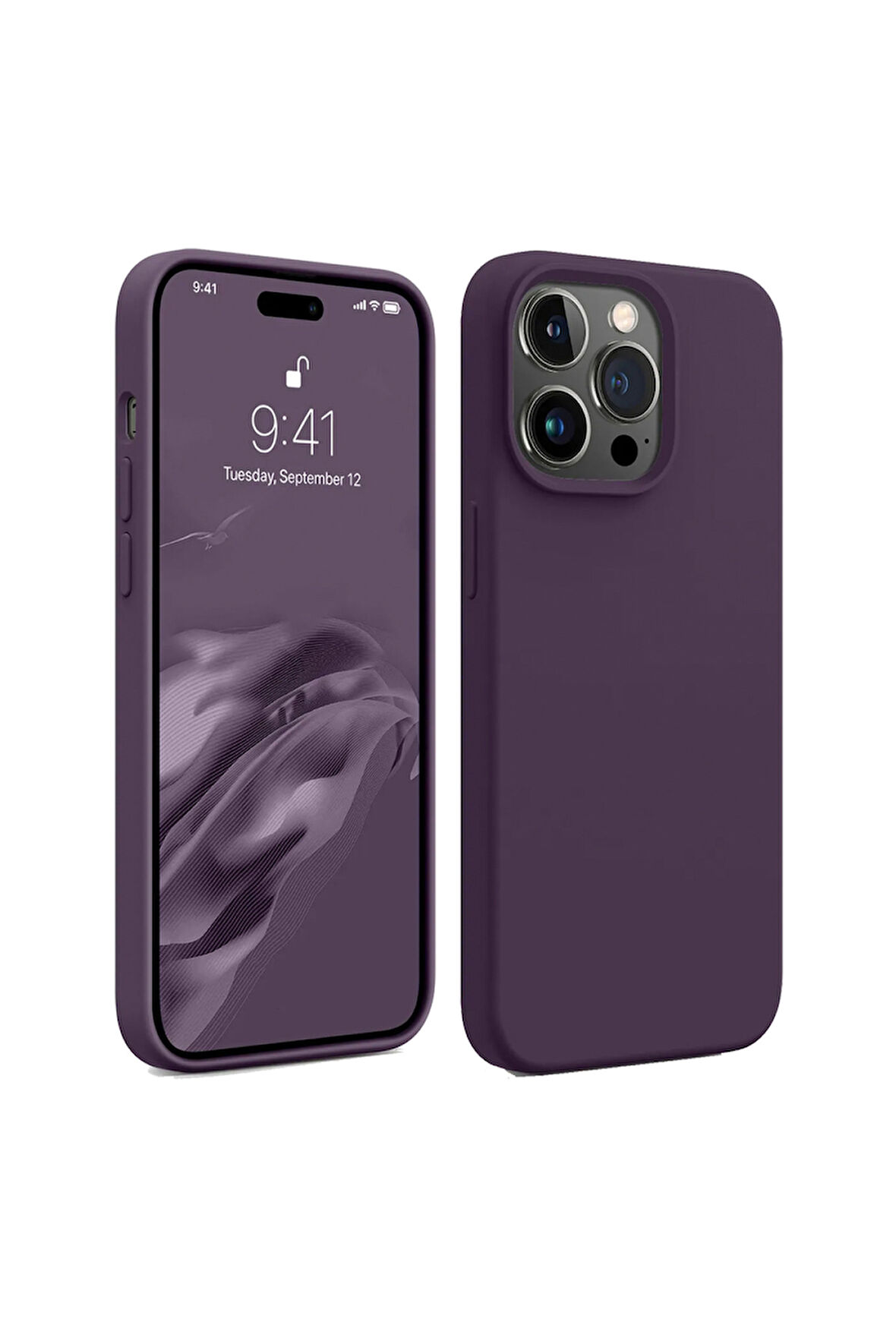 iphone 14 ProMax Uyumlu Premium Lansman Liquid Silikon Kılıf İçi Kadife-Derin Mor
