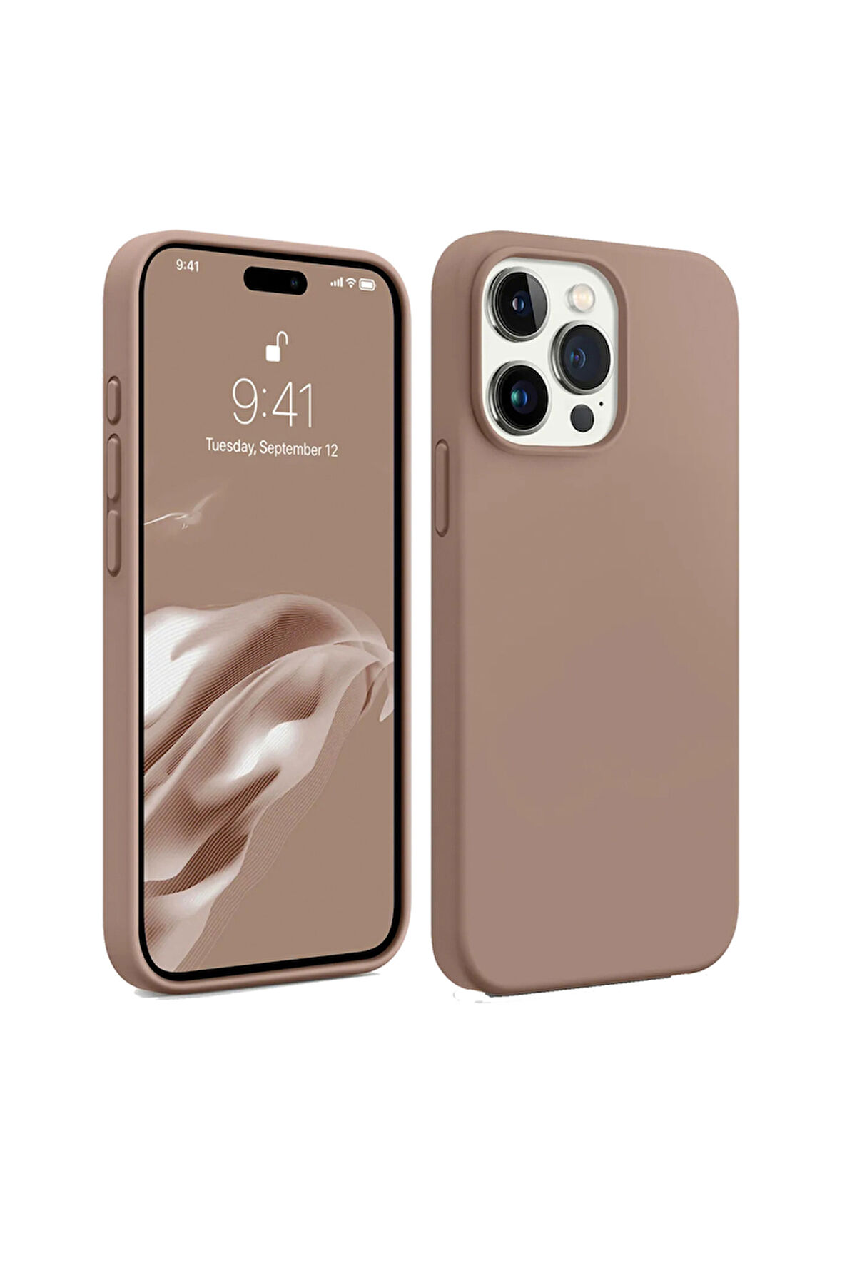 iphone 15 Pro Uyumlu Premium Lansman Liquid Silikon Kılıf İçi Kadife-Kahverengi