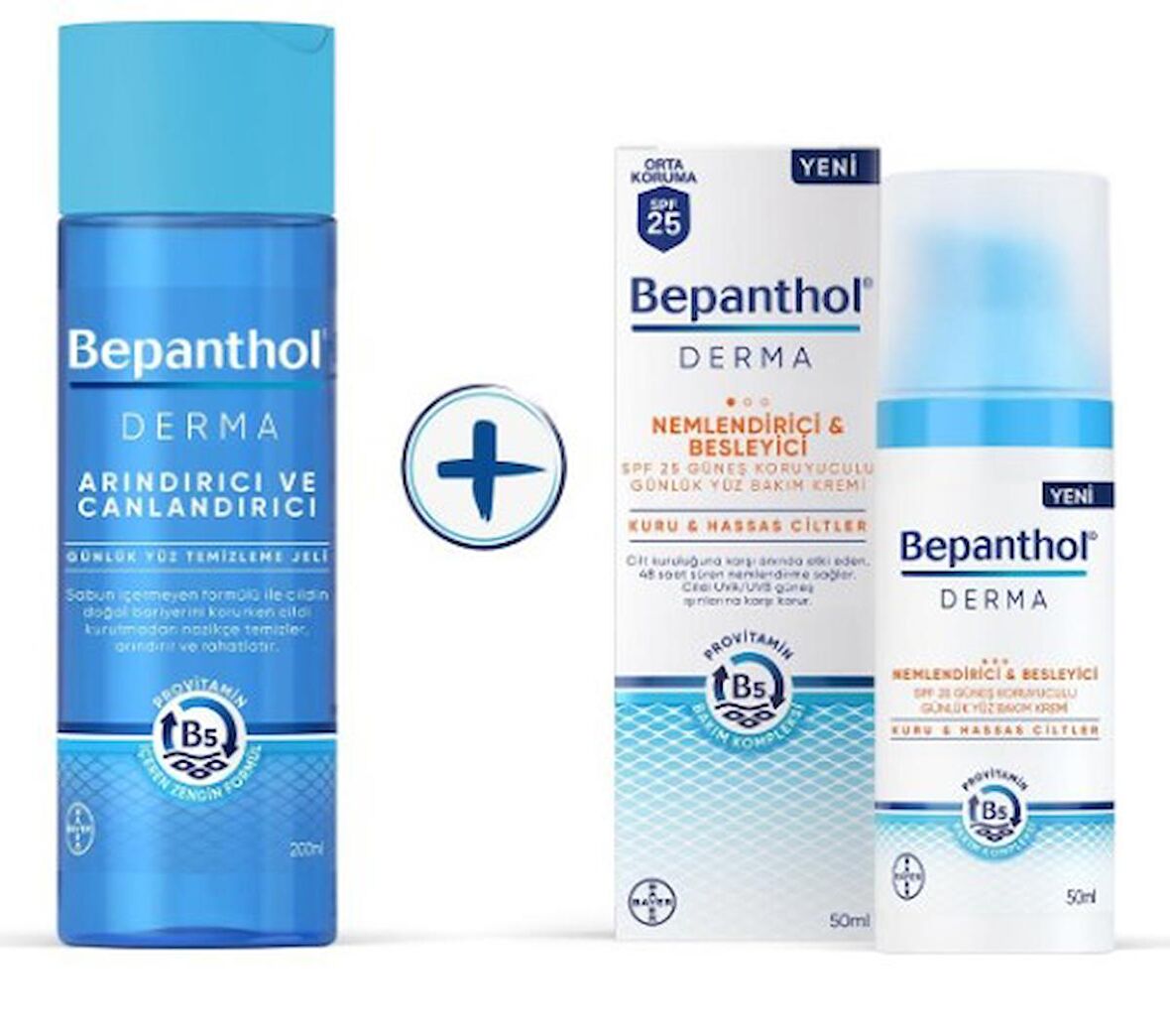 Bepanthol Derma Nemlendirici & Besleyici SPF25 Günlük Yüz Bakım Kremi 50 ml + Bepanthol Derma Arındırıcı ve Canlandırıcı Yüz Temizleme Jeli 200 ml