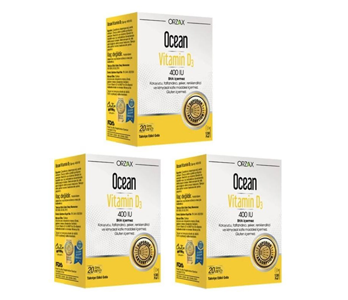 Orzax Ocean D Vitamini Desteği - Vitamin D3 400 Iu Sprey 20 ml X3 Adet