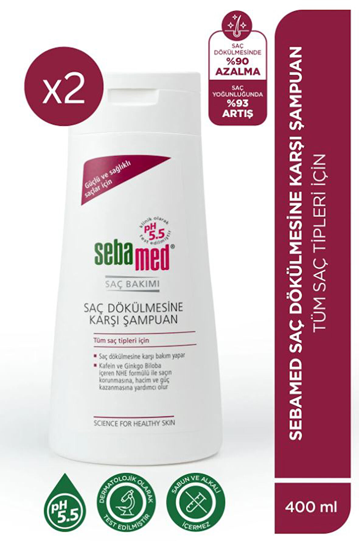 Sebamed Saç Dökülmesine Karşı Güçlendirici Etkili Kafein ve Ginkgo Biloba İçerikli Şampuan 400 ml - 2 li Set