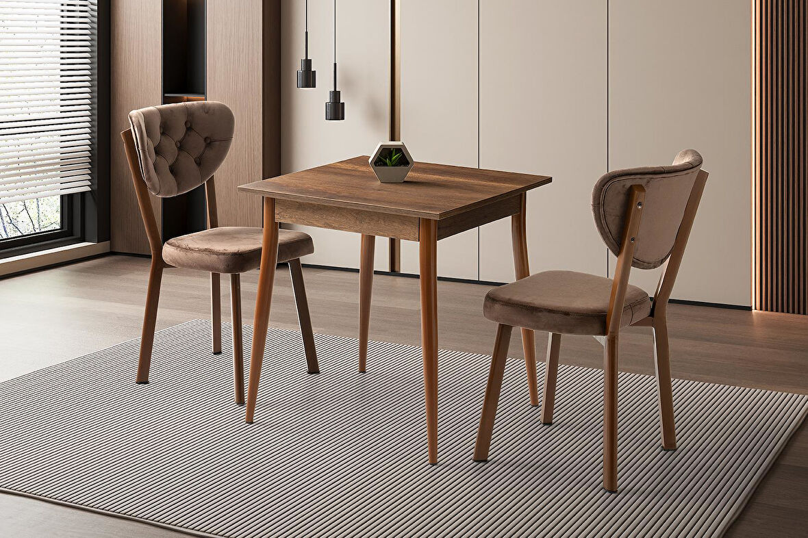 MENDEL MASA VE RİVONE SANDALYE TAKIMI, BAROK CEVİZ, 70X70