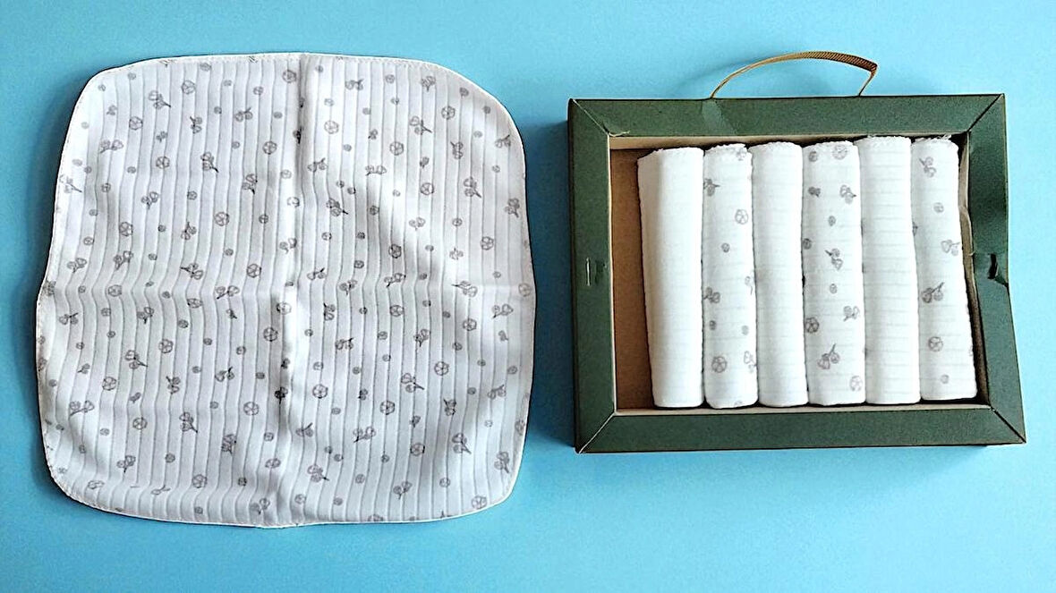 BEBEK AĞIZ SİLME VE ÇOK AMAÇLI MENDİL 7 Lİ KUTULU DESENLİ SAF PAMUKTAN