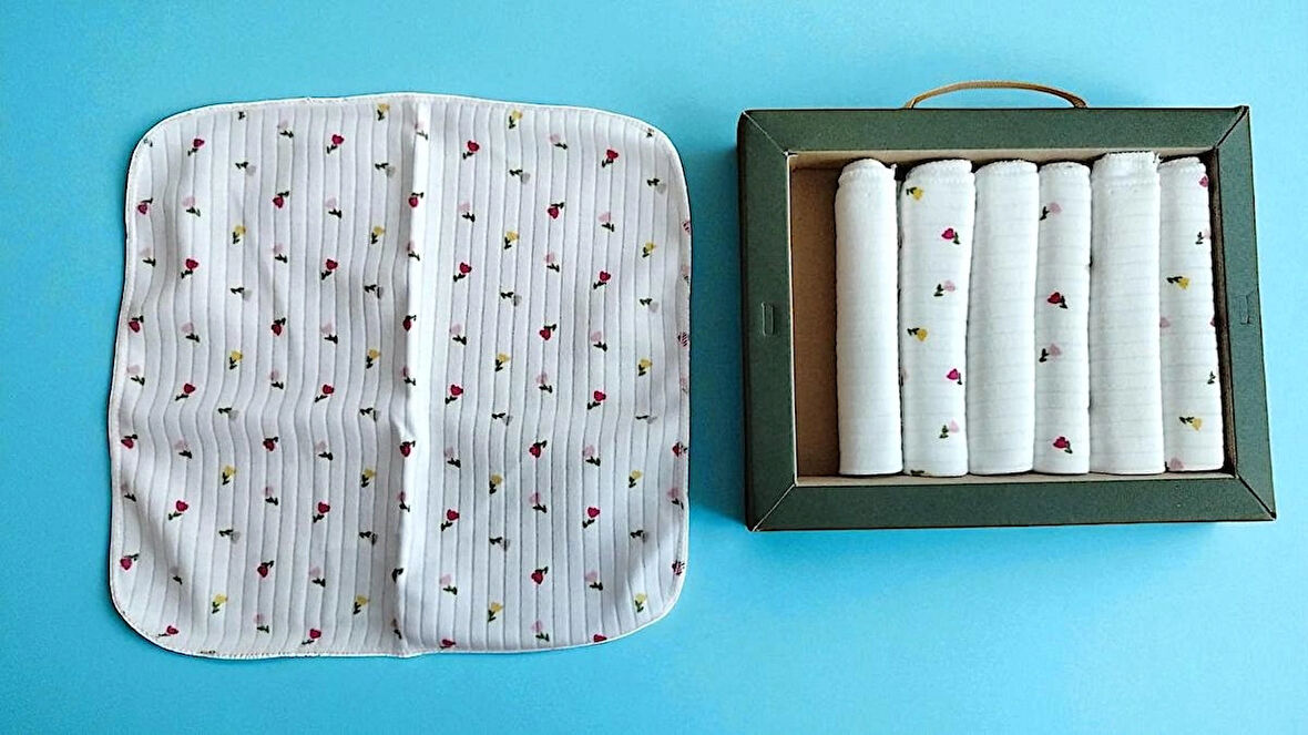 BEBEK AĞIZ SİLME VE ÇOK AMAÇLI MENDİL 7 Lİ KUTULU DESENLİ SAF PAMUKTAN