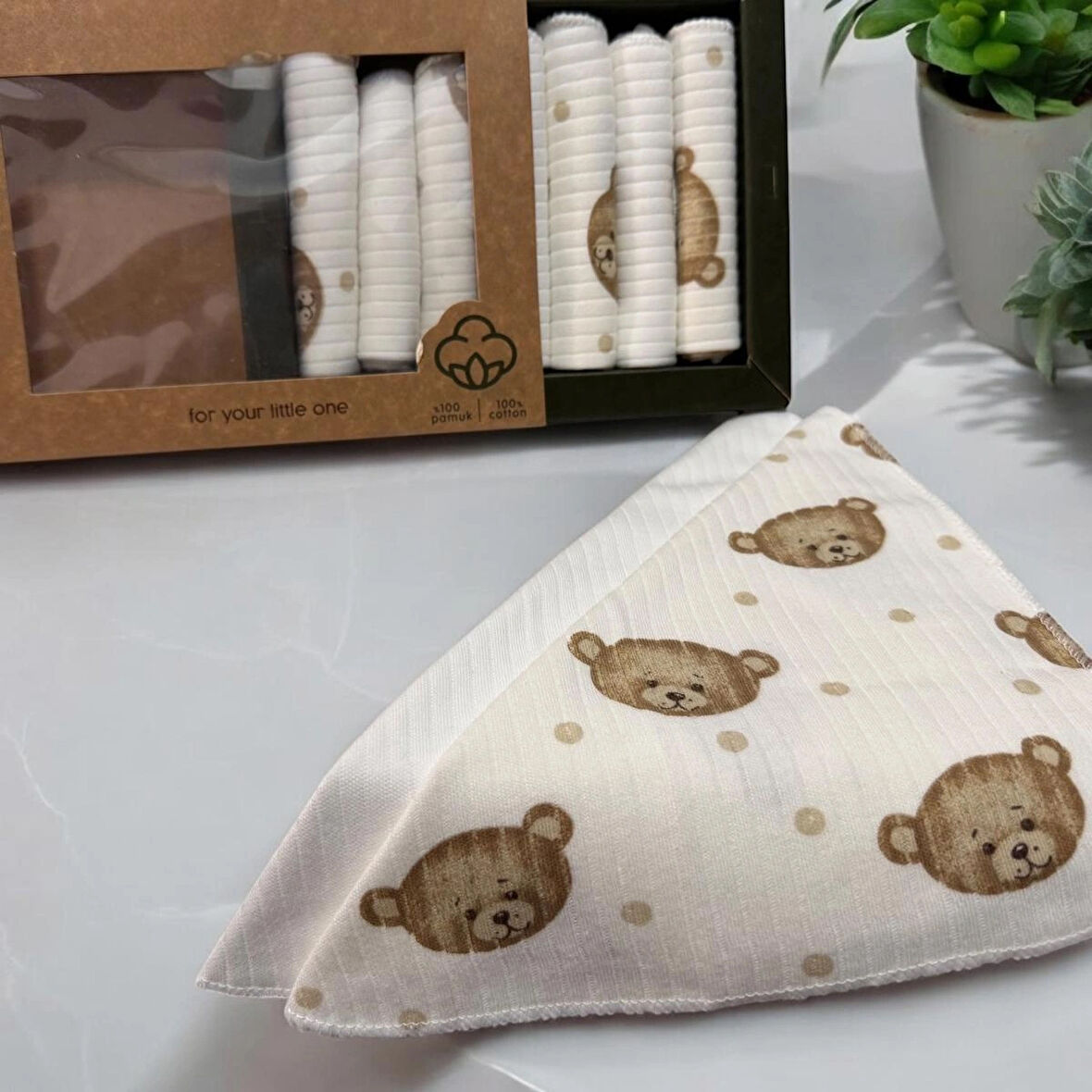 %100 Pamuklu Organik Kız - Erkek Bebek Ağız Mendili 7'li Set Kutulu