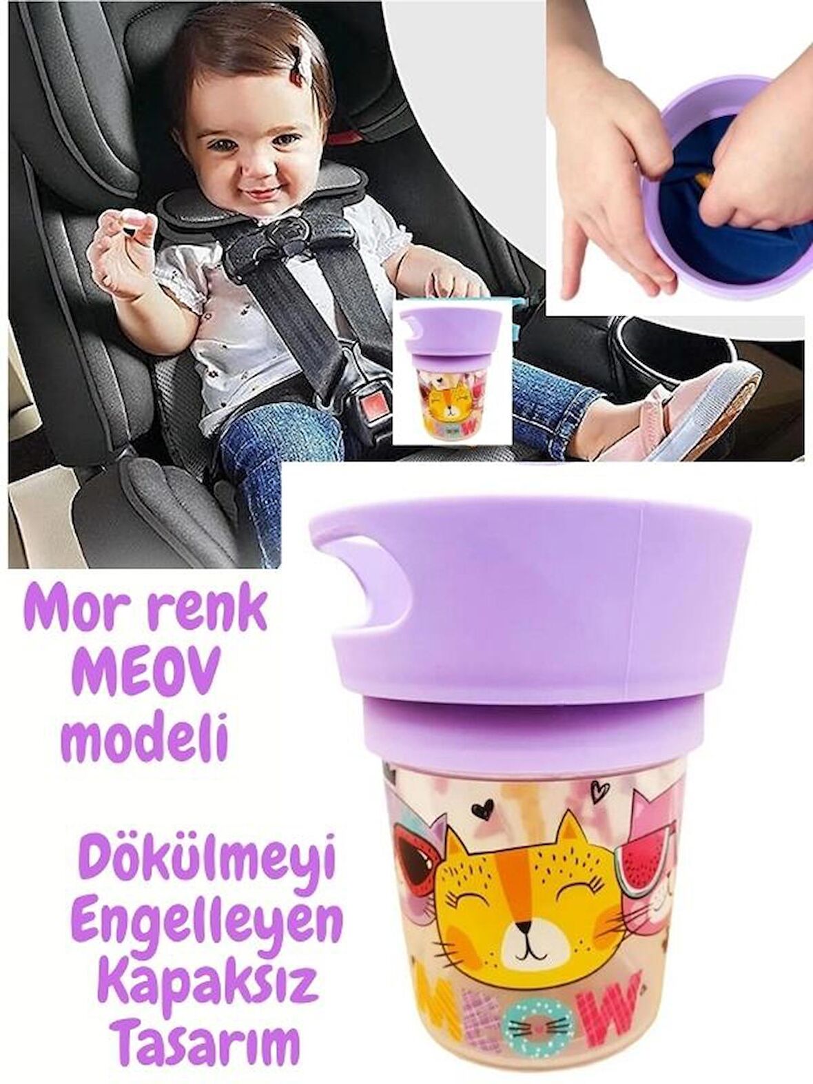 MEOV Model - Dökülmeyi Önleyen Atıştırma Bardağı - Çocuk Beslenme Mama Kabı DESENLİ JOY CUP