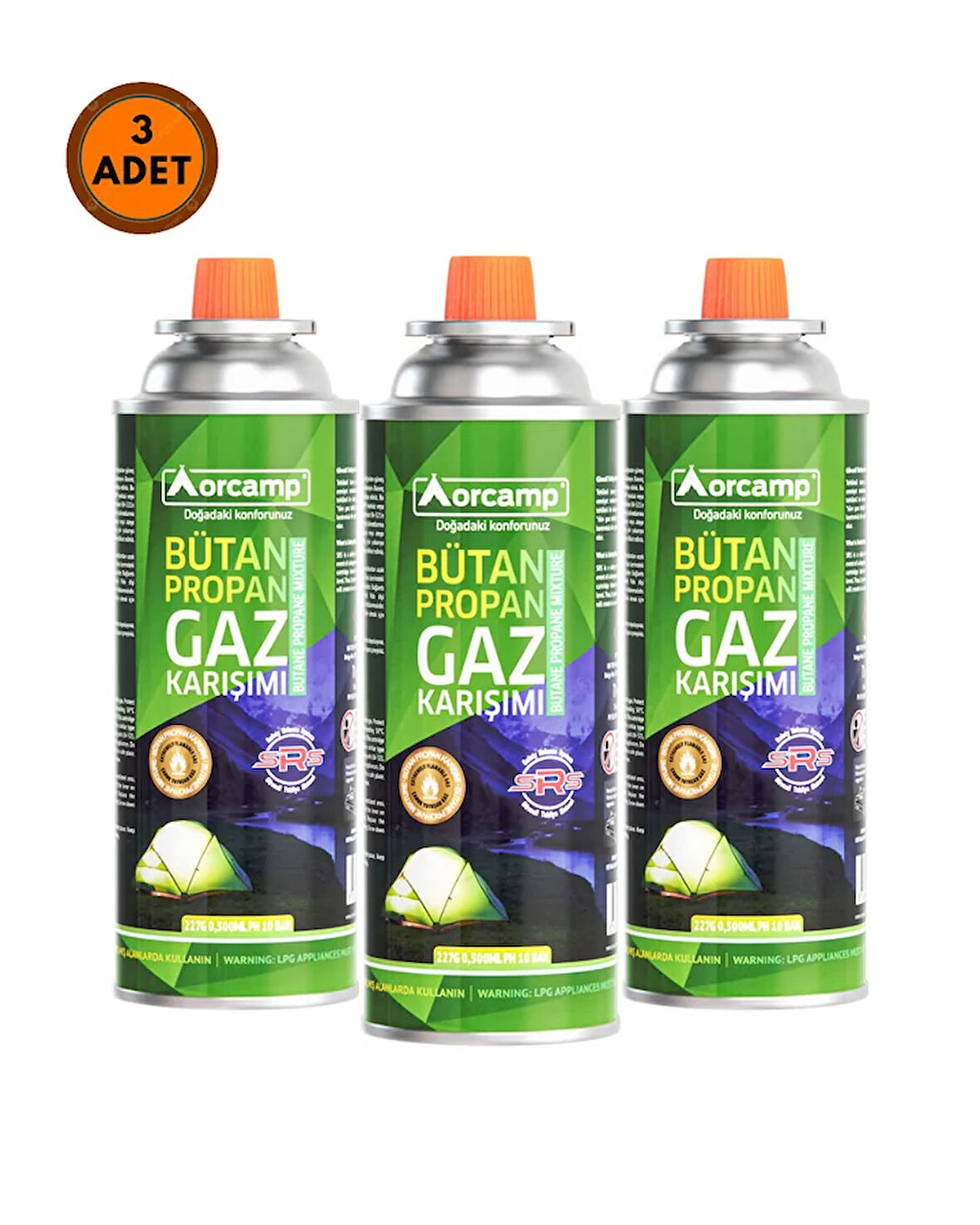  3 Adet Orcamp KTS-227 Butan Propan Gaz Kartuşu 