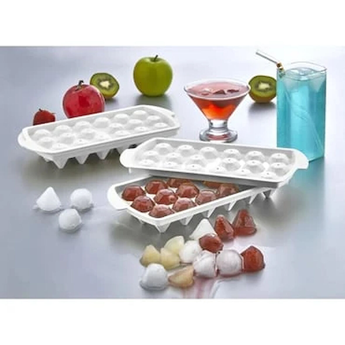 2 Adet Kapaklı Elmas Şekilli Buz Kalıbı 18 Bölmeli