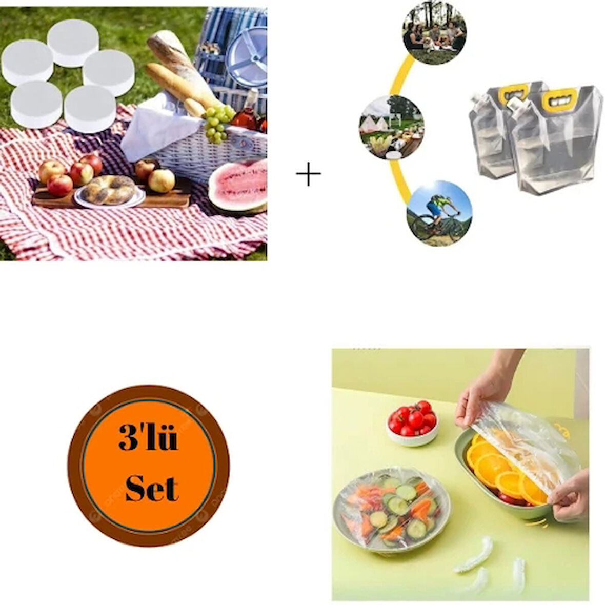  İçecek Çantası 2 Litre+100 Adet Tencere Tabak Bonesi+Suda Büyüyen Havlu