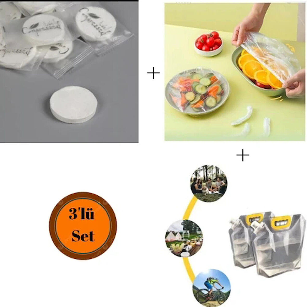  İçecek Çantası 1 Litre+100 Adet Tencere Tabak Bonesi+Suda Büyüyen Havlu