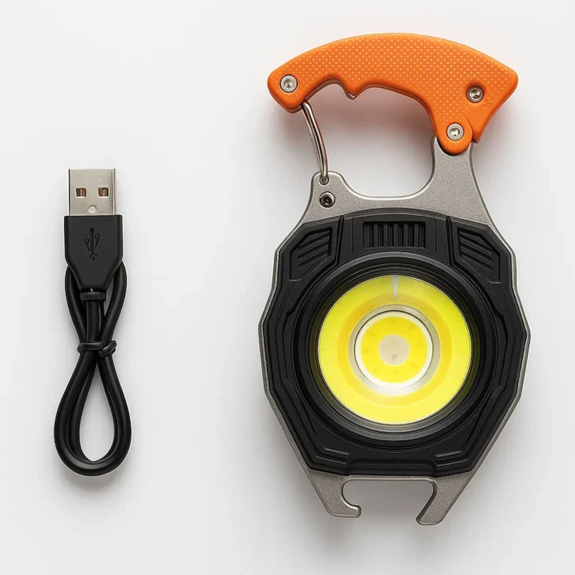 2 Adet Q-Max Çok Fonksiyonlu Mini Led Lamba Anahtarlık ve Çakmak USB Şarjlı Kamp İçin Taşınabilir Tam 7 Modlu