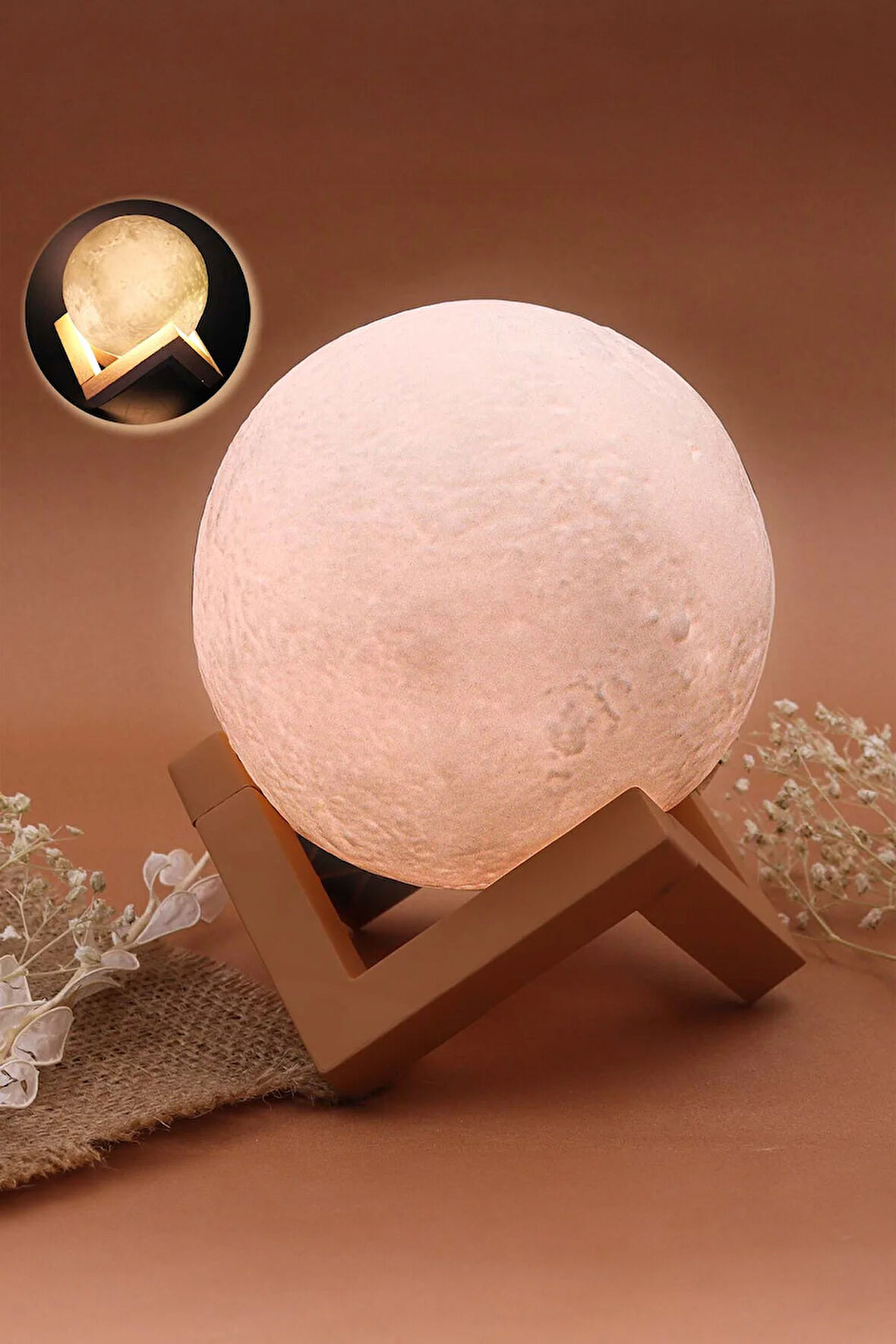 3D Ay Şeklinde Dekoratif Gece Lambası