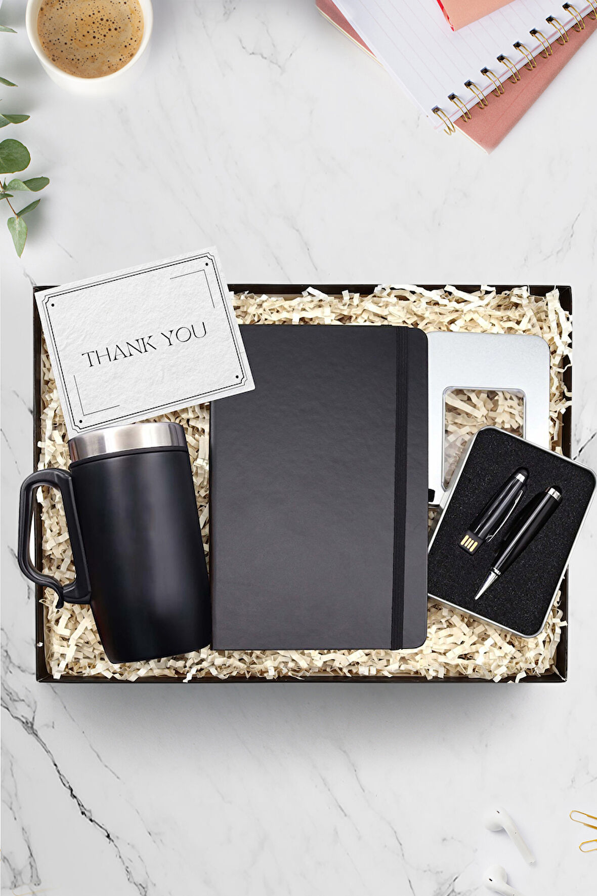 Kulplu 280 ML Çelik Termos & Defter & 32 gb Usb Siyah Touch Kalem Hediye Seti