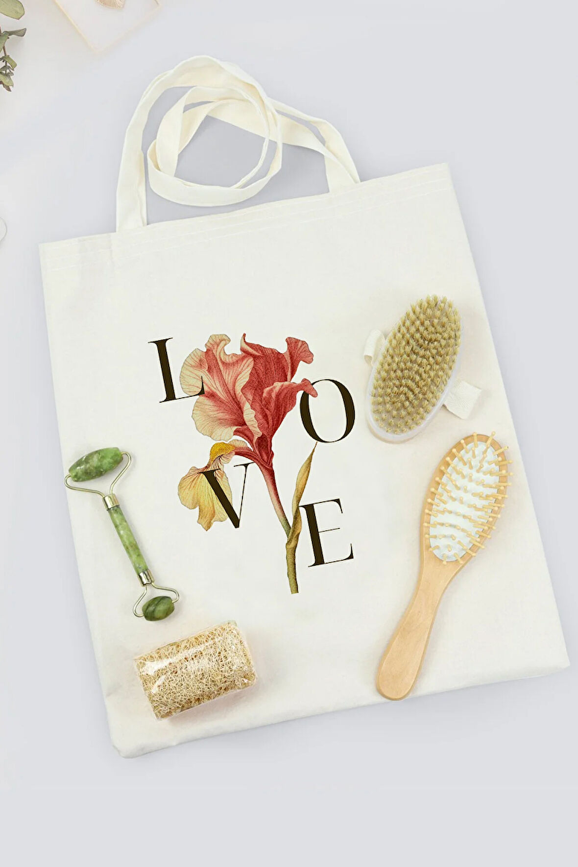 Bez Çanta & Kabak Lifli Sabun & Yüz Masaj Aleti & Doğal At Kılı Fırçası & Ahşap Tarak Hediye Seti