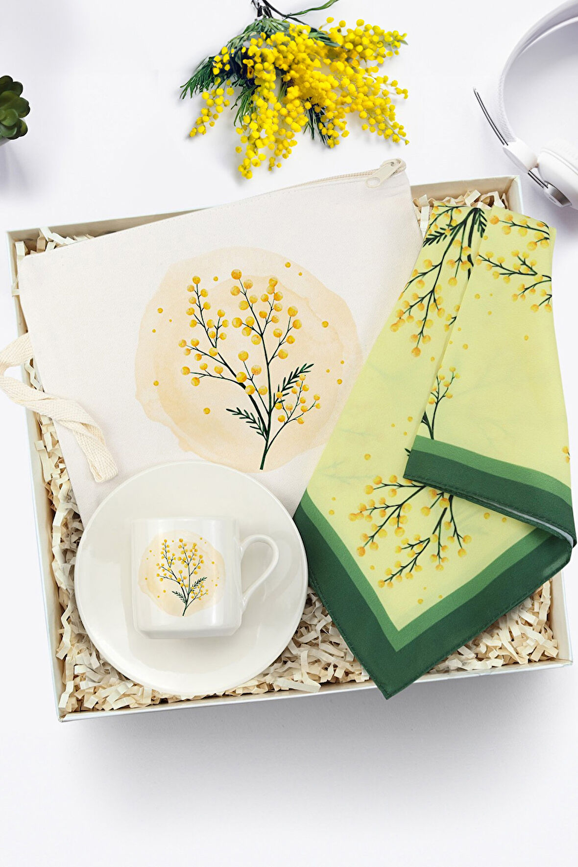 Baskılı Fincan & Ham Bez Çanta & Tasarım Fular Hediye Seti