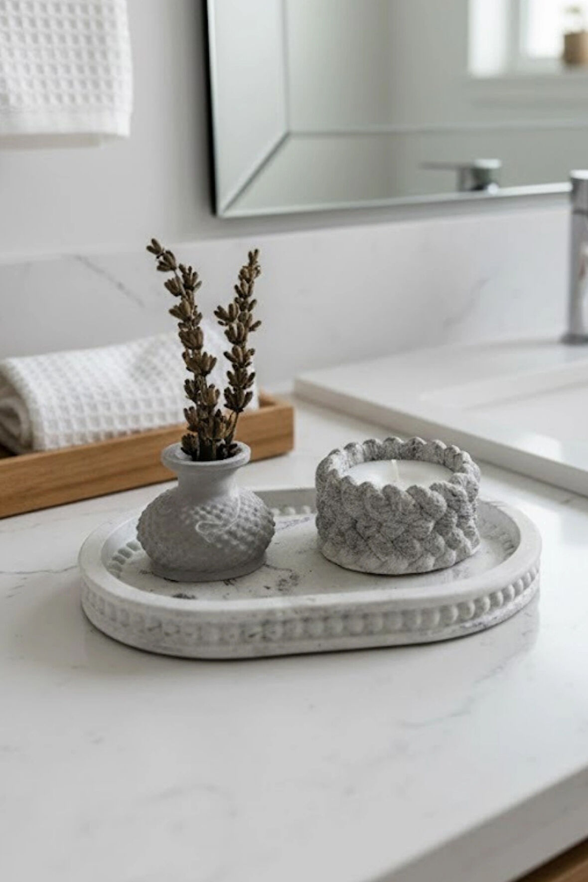 Üçlü Mumluk Tepsi Vazo Seti