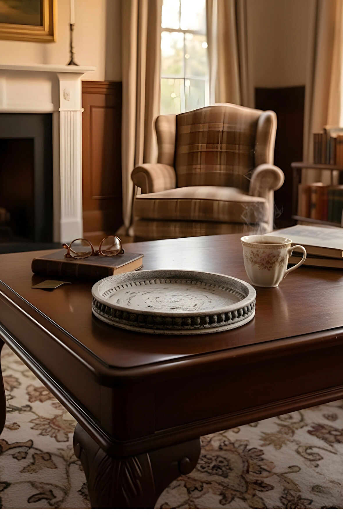 Yuvarlak Mermer Desenli Taş Tepsi